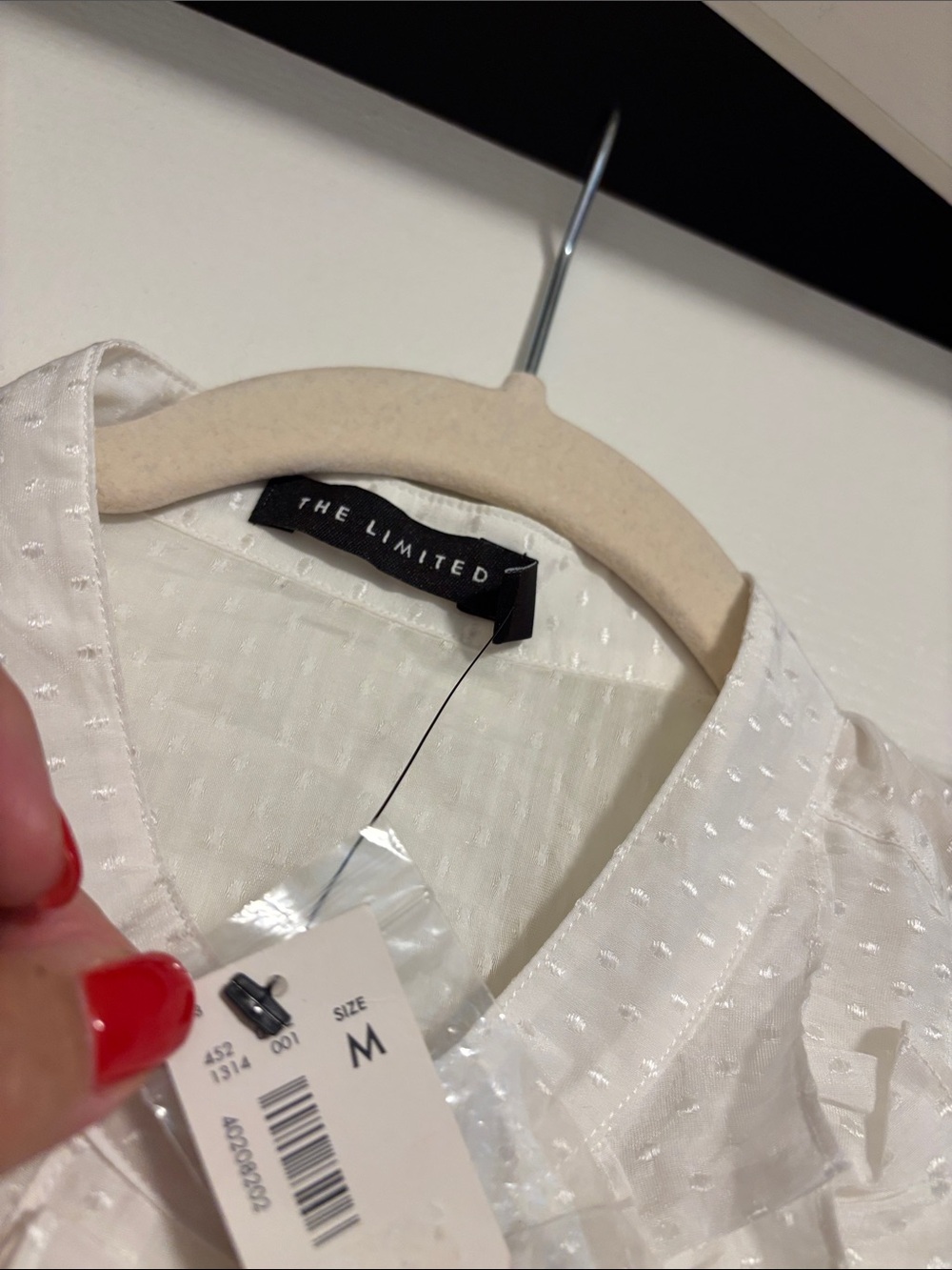 The Limited Silk & Cotton White Sleeveless Ruffle-Front Dot-Texture Blouse - Picture 2 of 5